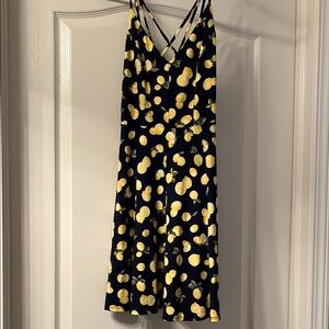 Elegant Navy Blue and Yellow Lemon Dress